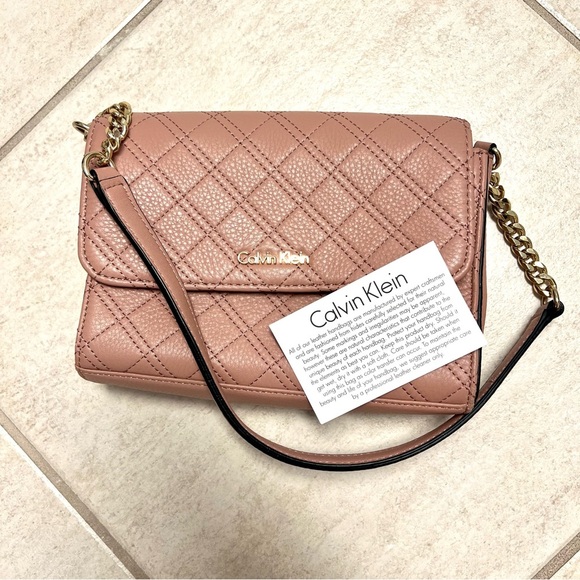 Calvin Klein Permanent Quilted Pebble leather Shoulder Bag flap rusted pink - Picture 14 of 14